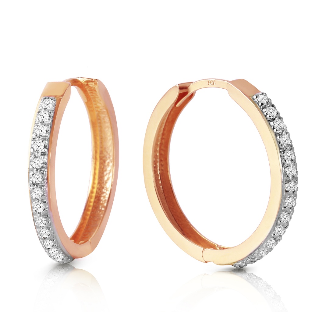 14k Solid Gold Hoop Huggie Earring With Diamonds 1974$